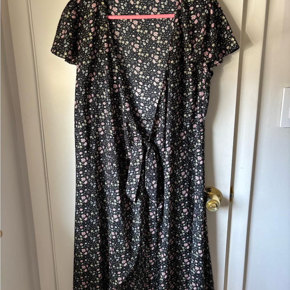 LOFT Black Dress with Pink and White Floral Pattern